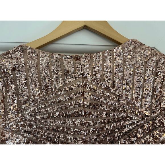 Gianni Bini Pink Gold Sequin Long Sleeve Bodycon Mini Dress Small Cocktail - Picture 6 of 15